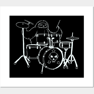 White Line Drum Set Sloth Posters and Art